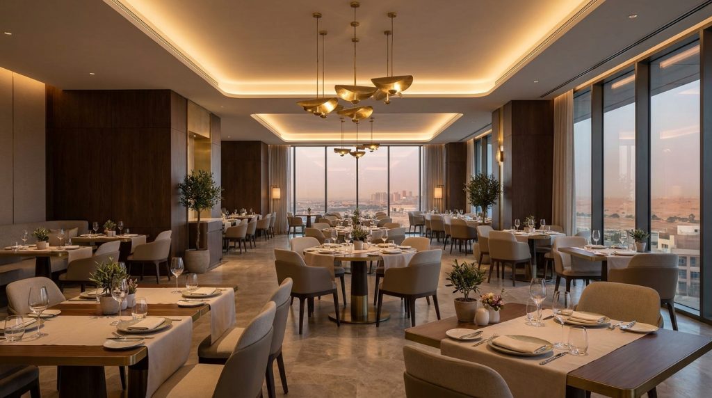 A finished season ready Dubai dining room delivered by BE4 Design. A finished season ready Dubai dining room delivered by BE4 Design